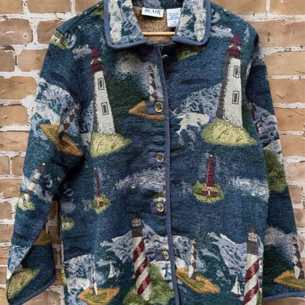 Rare Blair Vintage Lighthouse Tapestry Jacket Size Large